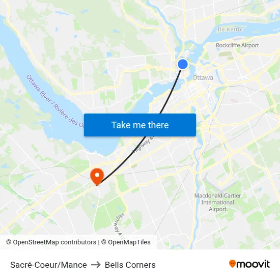 Sacré-Coeur/Mance to Bells Corners map