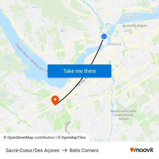 Sacré-Coeur/Des Açores to Bells Corners map
