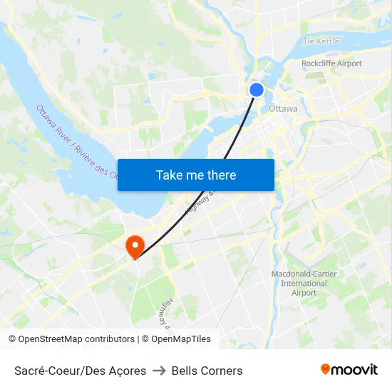 Sacré-Coeur/Des Açores to Bells Corners map