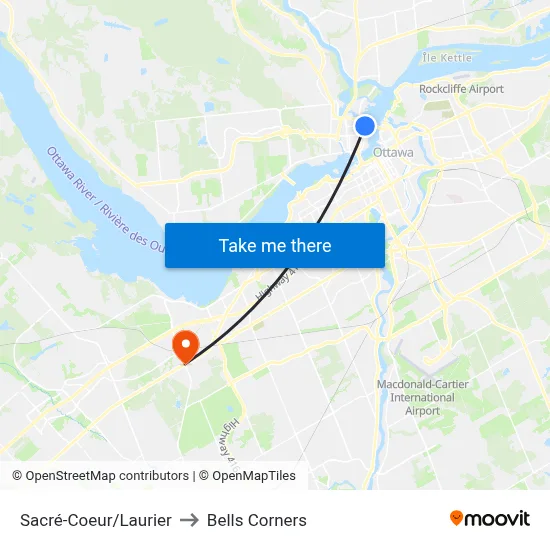 Sacré-Coeur/Laurier to Bells Corners map