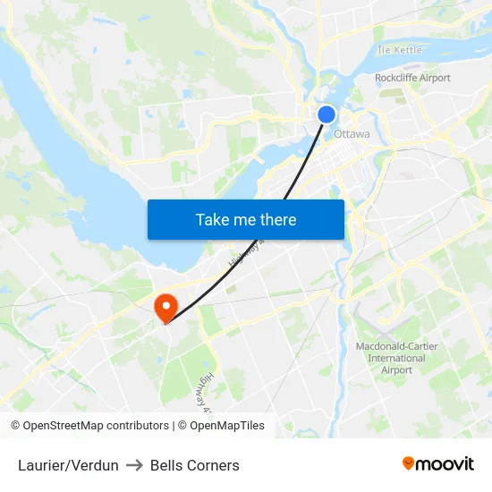 Laurier/Verdun to Bells Corners map