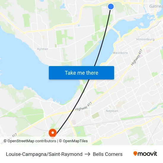 Louise-Campagna/Saint-Raymond to Bells Corners map