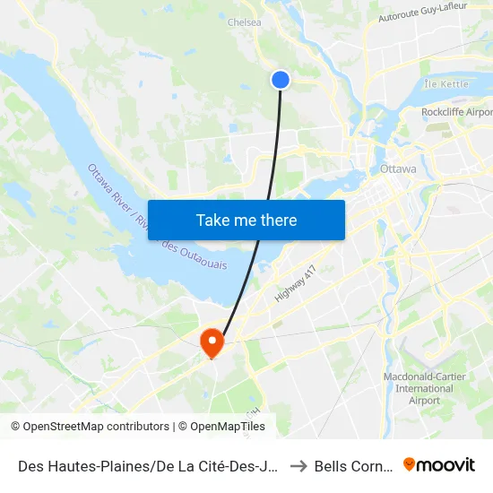 Des Hautes-Plaines/De La Cité-Des-Jeunes to Bells Corners map