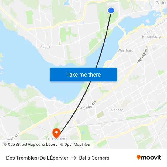 Des Trembles/De L'Épervier to Bells Corners map