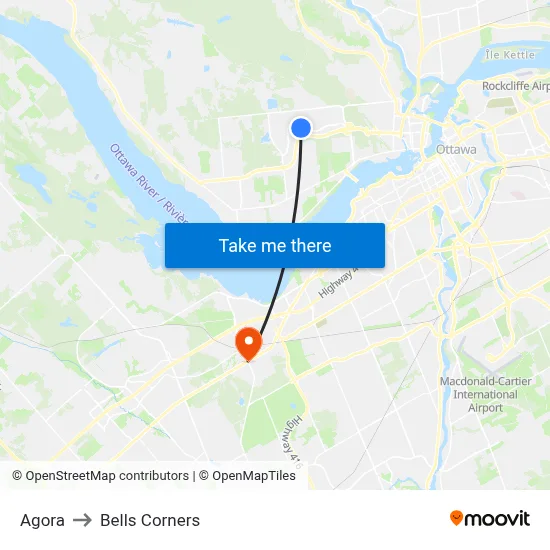 Agora to Bells Corners map