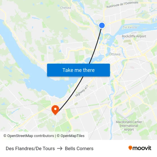 Des Flandres/De Tours to Bells Corners map
