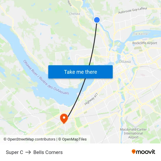 Super C to Bells Corners map