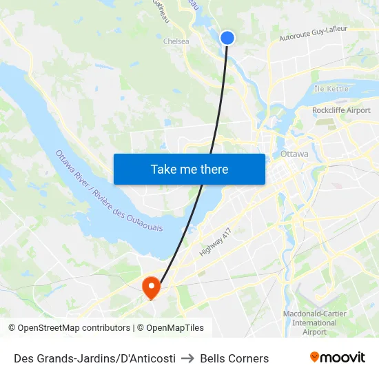 Des Grands-Jardins/D'Anticosti to Bells Corners map