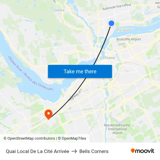Quai Local De La Cité Arrivée to Bells Corners map