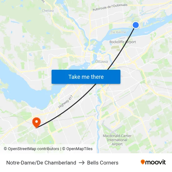 Notre-Dame/De Chamberland to Bells Corners map