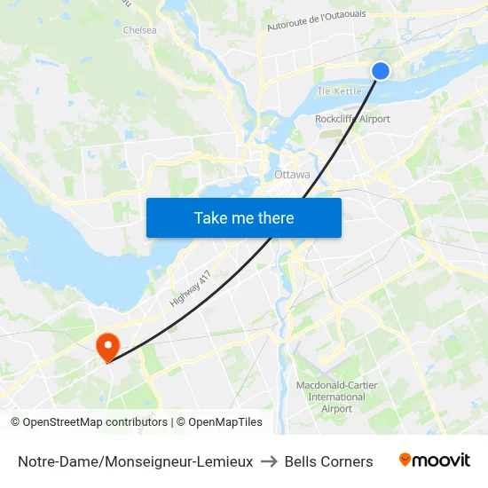 Notre-Dame/Monseigneur-Lemieux to Bells Corners map