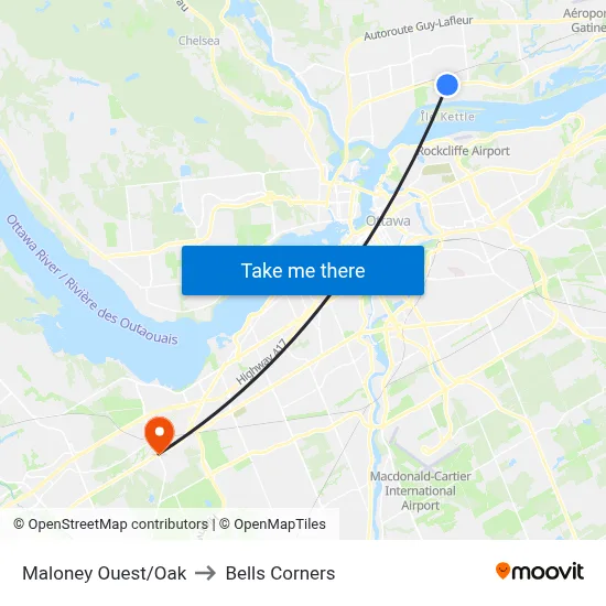 Maloney Ouest/Oak to Bells Corners map
