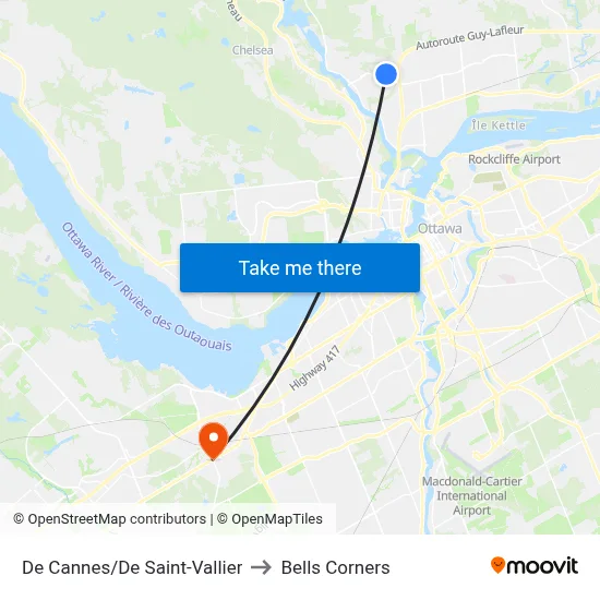 De Cannes/De Saint-Vallier to Bells Corners map