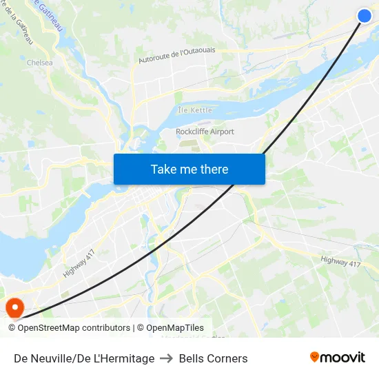 De Neuville/De L'Hermitage to Bells Corners map
