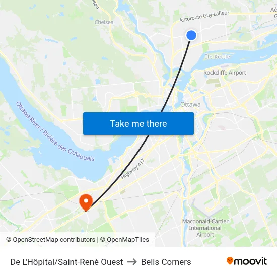 De L'Hôpital/Saint-René Ouest to Bells Corners map