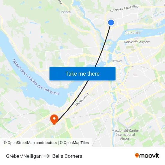 Gréber/Nelligan to Bells Corners map