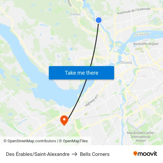 Des Érables/Saint-Alexandre to Bells Corners map