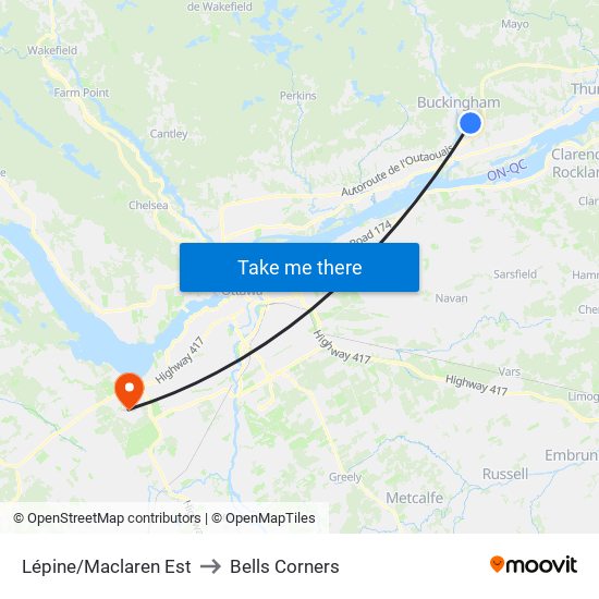 Lépine/Maclaren Est to Bells Corners map