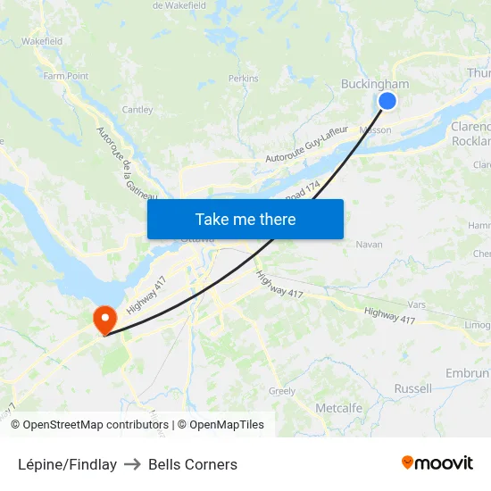 Lépine/Findlay to Bells Corners map