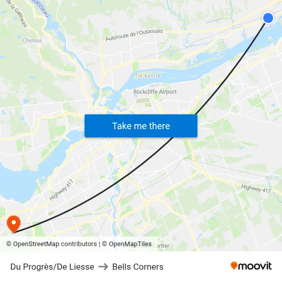 Du Progrès/De Liesse to Bells Corners map