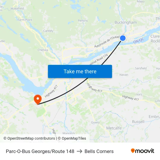 Parc-O-Bus Georges/Route 148 to Bells Corners map