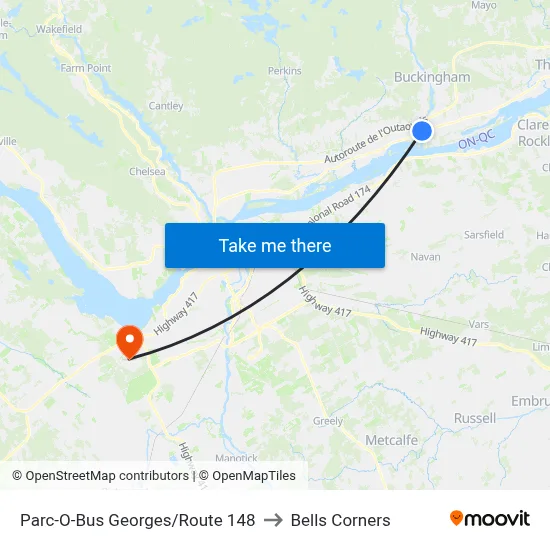 Parc-O-Bus Georges/Route 148 to Bells Corners map