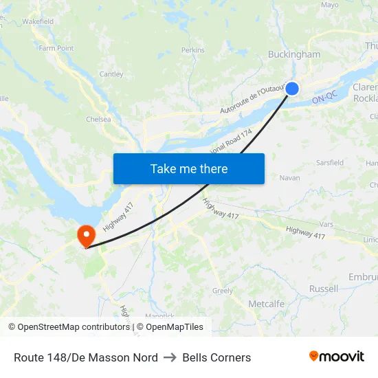 Route 148/De Masson Nord to Bells Corners map
