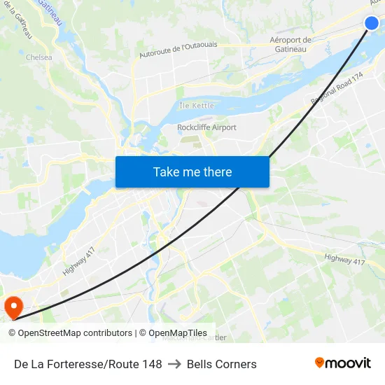 De La Forteresse/Route 148 to Bells Corners map