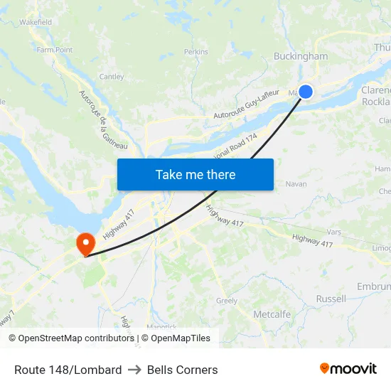 Route 148/Lombard to Bells Corners map