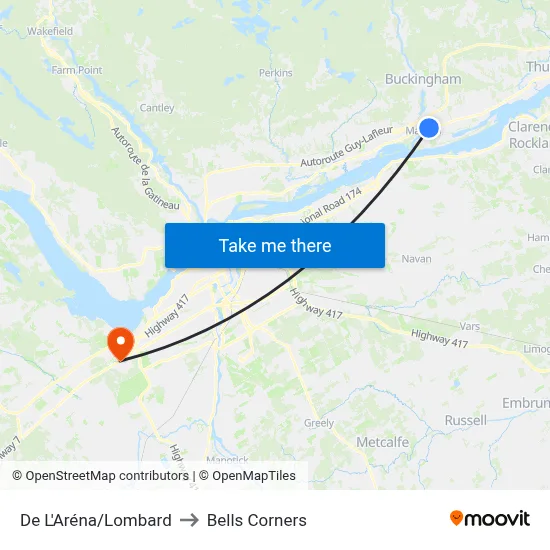 De L'Aréna/Lombard to Bells Corners map