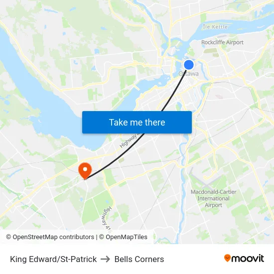 King Edward/St-Patrick to Bells Corners map