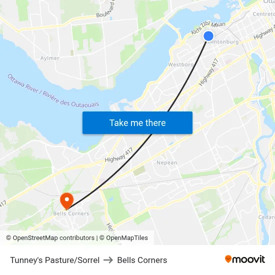 Tunney's Pasture/Sorrel to Bells Corners map
