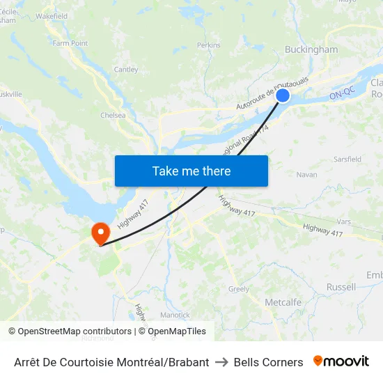 Arrêt De Courtoisie Montréal/Brabant to Bells Corners map