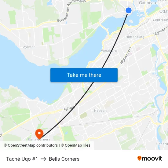 Taché-Uqo #1 to Bells Corners map