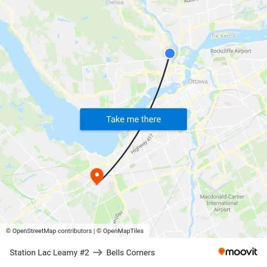 Station Lac Leamy #2 to Bells Corners map