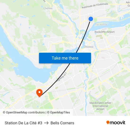 Station De La Cité #3 to Bells Corners map
