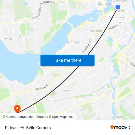 Rideau to Bells Corners map