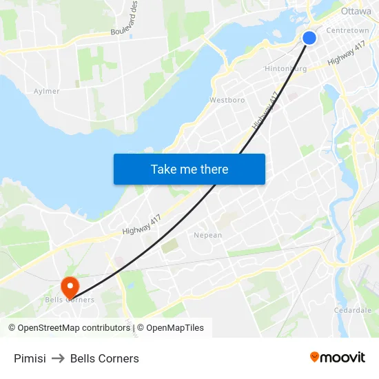 Pimisi to Bells Corners map