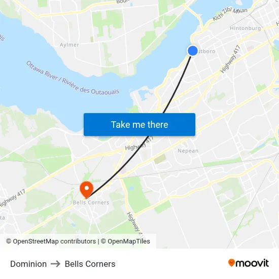 Dominion to Bells Corners map