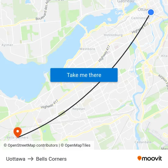 Uottawa to Bells Corners map