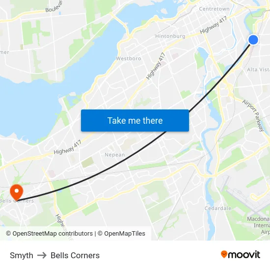 Smyth to Bells Corners map