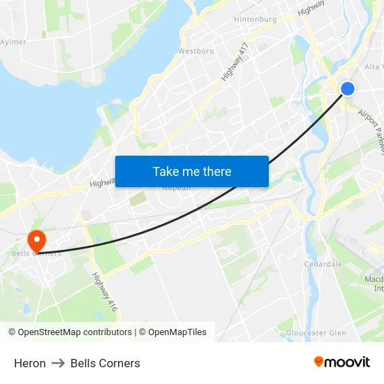 Heron to Bells Corners map