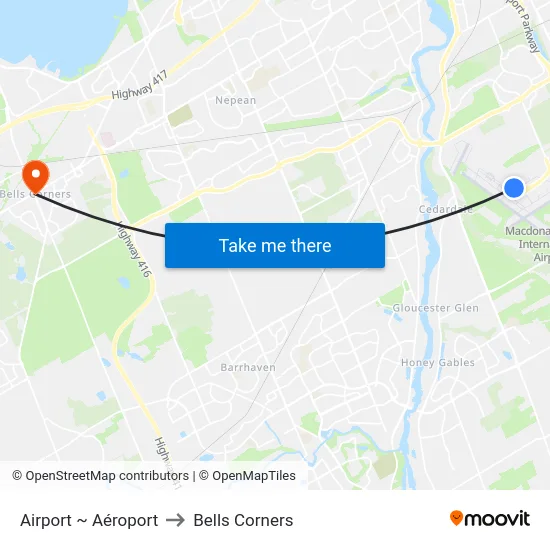 Airport ~ Aéroport to Bells Corners map