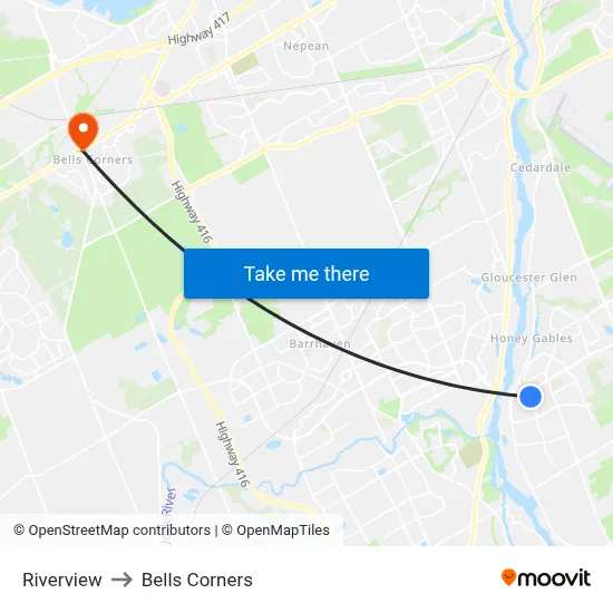 Riverview to Bells Corners map