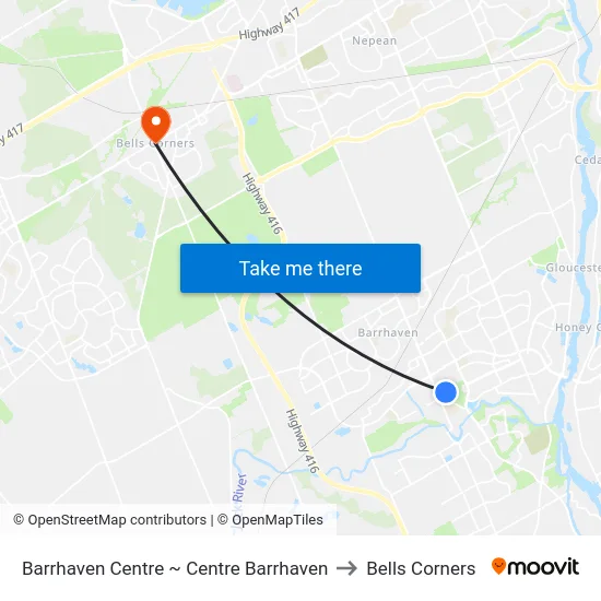 Barrhaven Centre ~ Centre Barrhaven to Bells Corners map