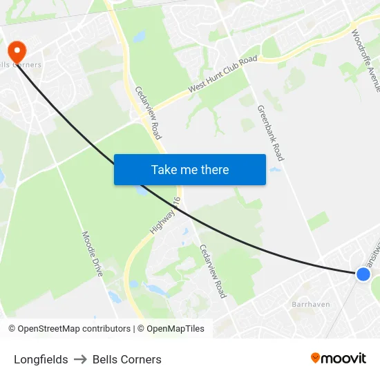 Longfields to Bells Corners map