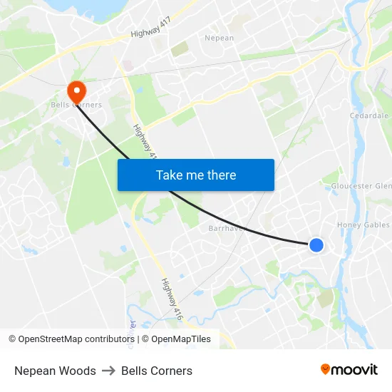 Nepean Woods to Bells Corners map