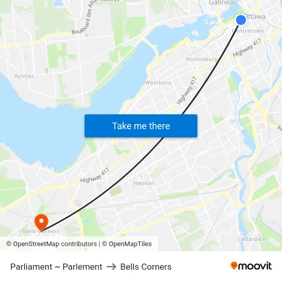 Parliament ~ Parlement to Bells Corners map