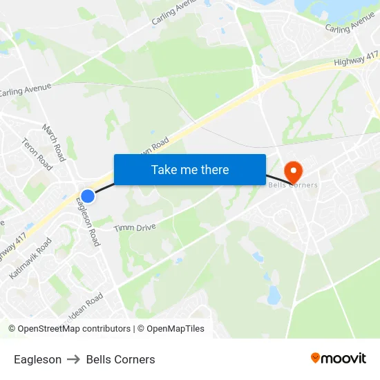 Eagleson to Bells Corners map