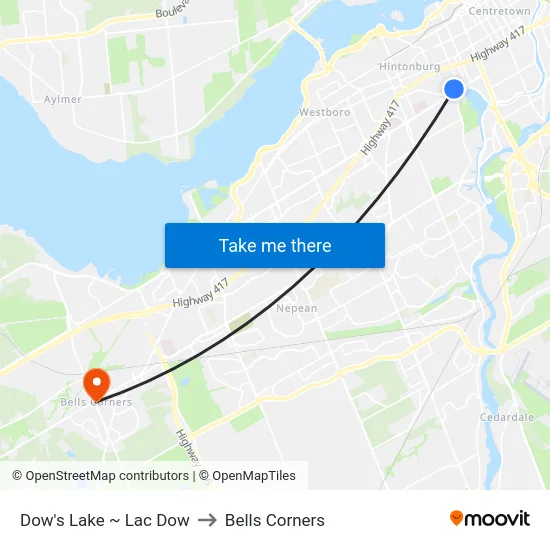 Dow's Lake ~ Lac Dow to Bells Corners map